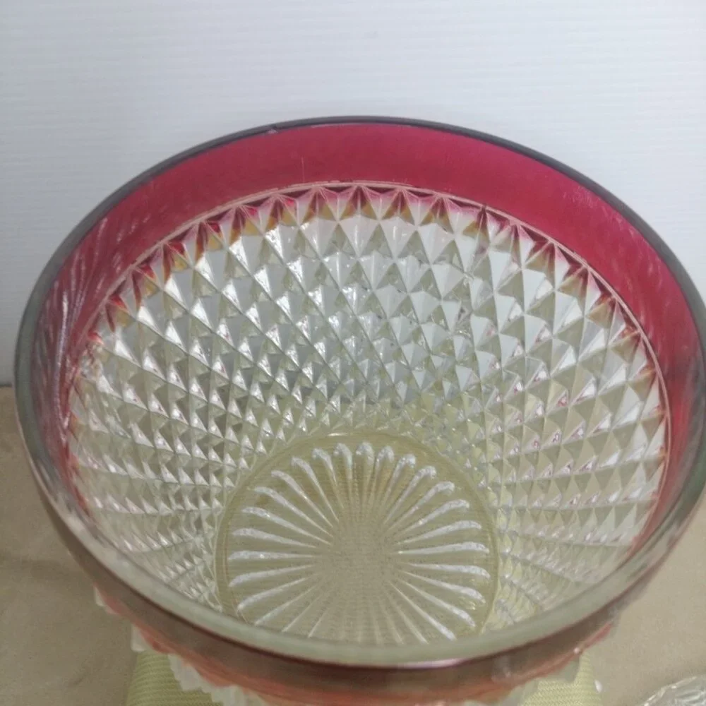 Indiana Glass Diamond Point Ruby Flash Red Ice Bucket w Lid 10.5” NIB